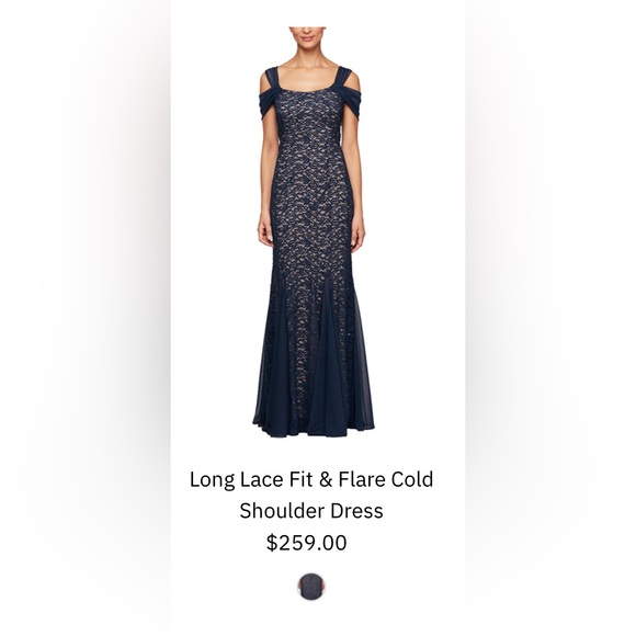 Alex Evenings Stretch Lace Sz 14 Unaltered Navy Long Formal Gown Subtle Sparkle - Picture 1 of 10